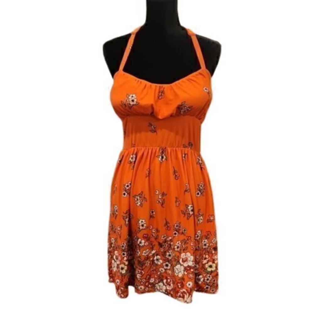 [No Boundaries] Orange Floral Halter Dress - Size L